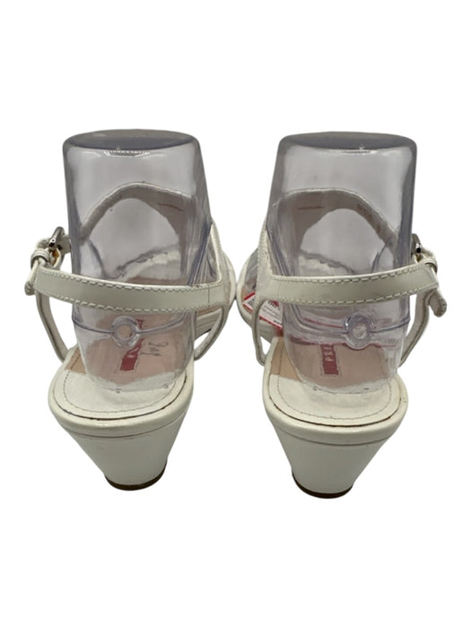 Prada Shoe Size 38 White Patent Leather Thong Ankle Strap Wedge Sandals White / 38