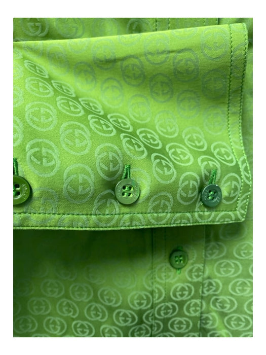 Gucci Size 42 Dark Apple Green Silk Blend Button Up French Cuff Collared Top Dark Apple Green / 42