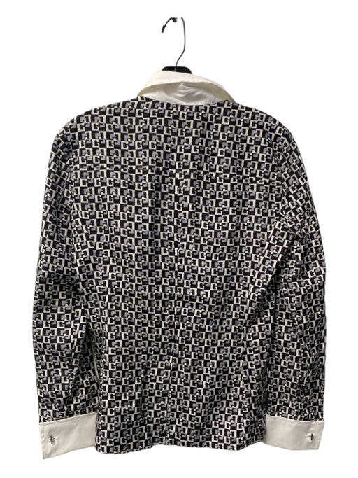 Gucci Size 40 Black & White Silk Button Up Collared Long Sleeve Geometric Top Black & White / 40