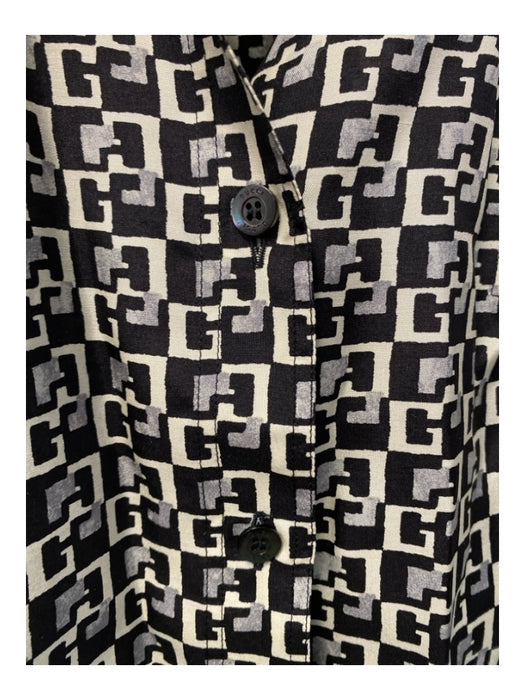 Gucci Size 40 Black & White Silk Button Up Collared Long Sleeve Geometric Top Black & White / 40