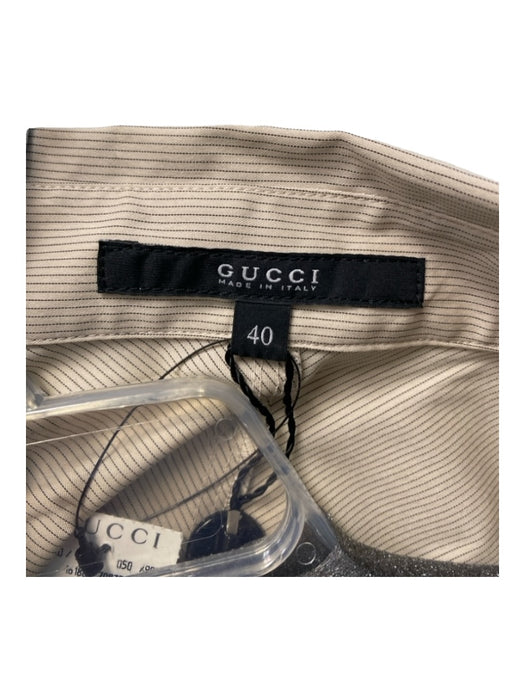 Gucci Size 40 Light Tan Cotton Blend Button Down Long Sleeve Striped Top Light Tan / 40