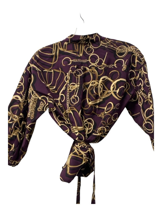 Gucci Size 40 Eggplant & Gold Silk 3/4 Sleeve All Over Print Wrap Top Eggplant & Gold / 40