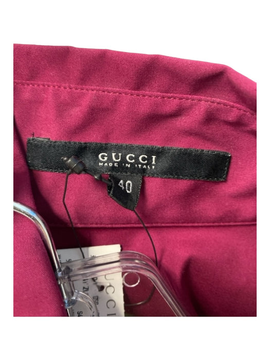 Gucci Size 40 Cranberry Cotton Blend Button Down Long Sleeve Collared Fitted Top Cranberry / 40