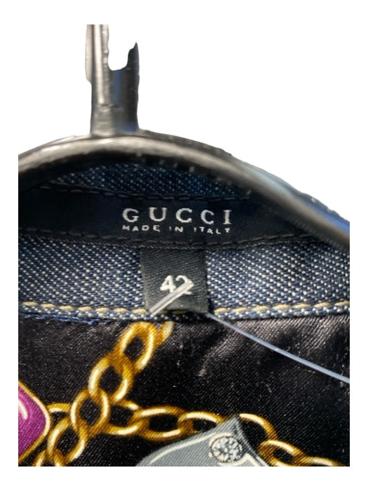 Gucci Size 42 Mid dark wash Cotton Snap Button Gold Seam Detail Collared Top Mid dark wash / 42