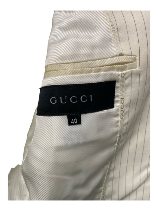 Gucci Size 40 Cream & Black Lana Wool Pin Stripe Wide Leg 2 Button Pant Set Cream & Black / 40