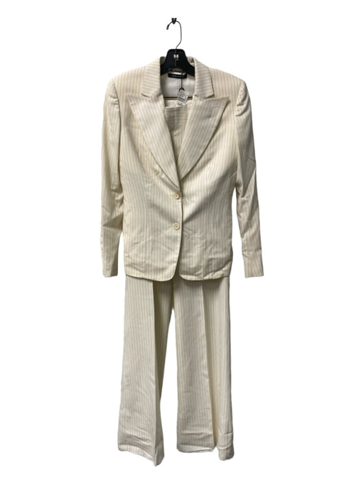 Gucci Size 40 Cream & Black Lana Wool Pin Stripe Wide Leg 2 Button Pant Set Cream & Black / 40