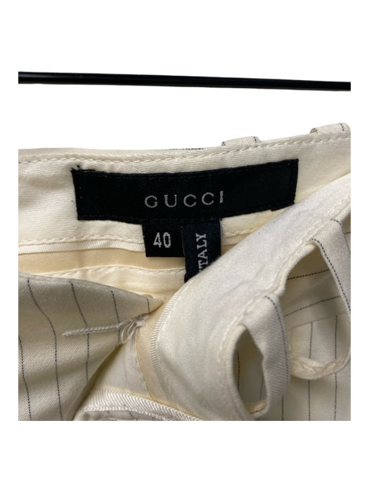 Gucci Size 40 Cream & Black Lana Wool Pin Stripe Wide Leg 2 Button Pant Set Cream & Black / 40