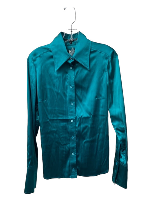 Gucci Size 42 Teal Silk Button Down Long Sleeve Collared Darted Top Teal / 42