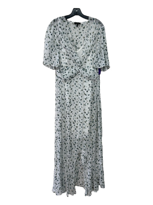 Rag & Bone Size 12 White, Green & Blue Viscose Chiffon Floral Knot V Neck Dress White, Green & Blue / 12