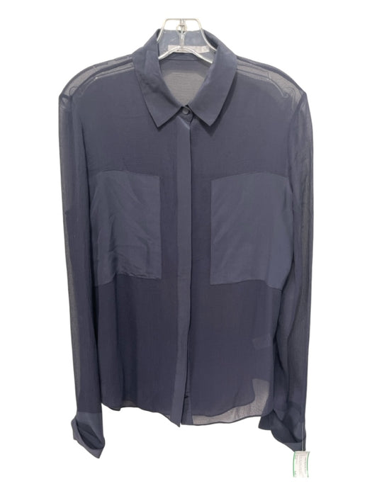 T Alexander Wang Size Small Navy Blue Silk Chiffon Fabic Block Long Sleeve Top Navy Blue / Small