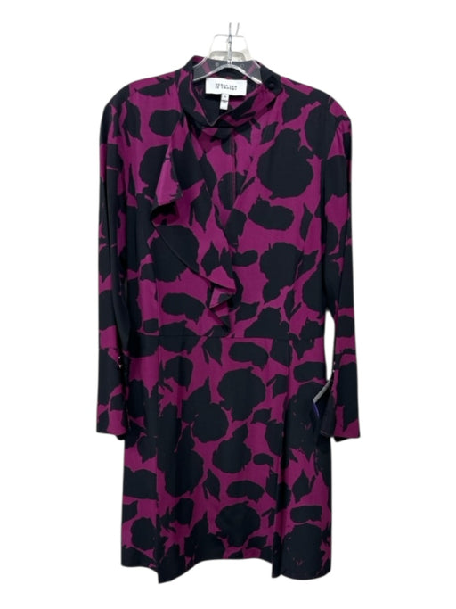 Derek Lam 10 Crosby Size 12 Black & Magenta Silk Blend Abstract Dress Black & Magenta / 12
