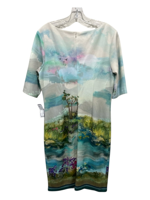 Teri Jon Size 12 Blue, Cream, Green Polyester Blend Short Sleeve Wide Leg Dress Blue, Cream, Green / 12