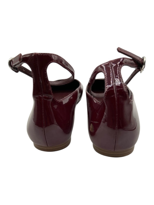 MNG Shoe Size 39 Dark Burgundy Patent Leather Ankle Strap Round Toe Flats Dark Burgundy / 39