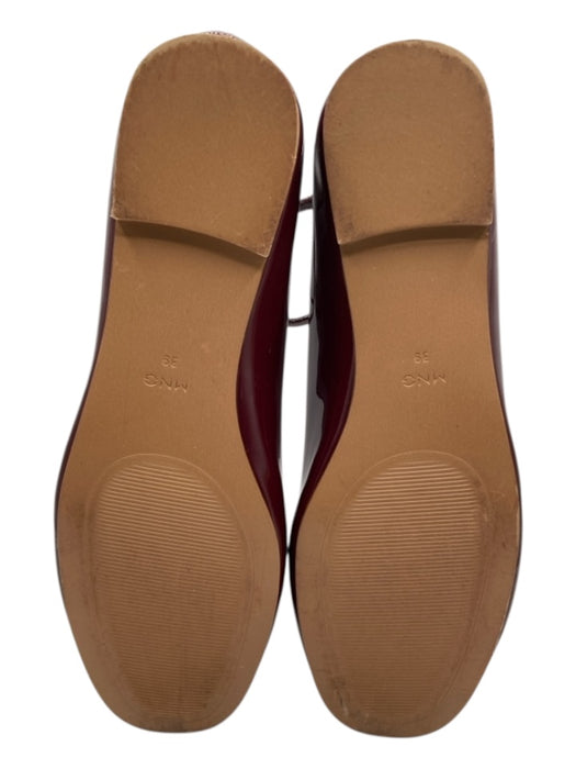 MNG Shoe Size 39 Dark Burgundy Patent Leather Ankle Strap Round Toe Flats Dark Burgundy / 39