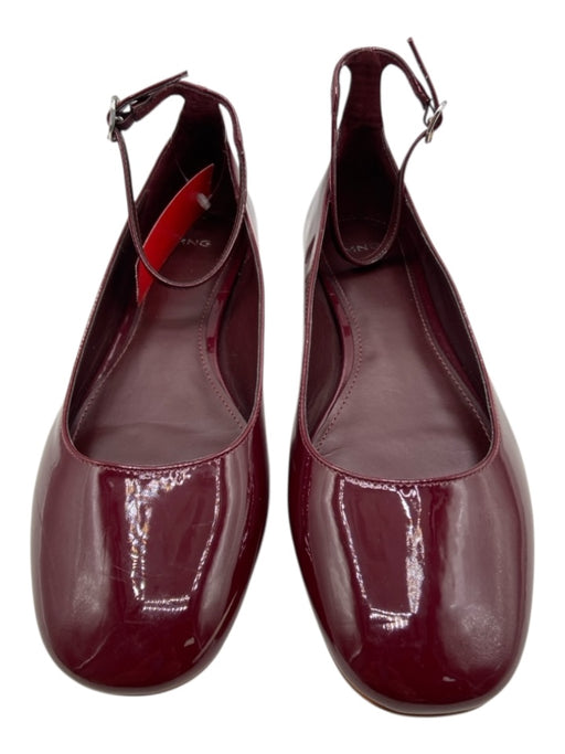 MNG Shoe Size 39 Dark Burgundy Patent Leather Ankle Strap Round Toe Flats Dark Burgundy / 39