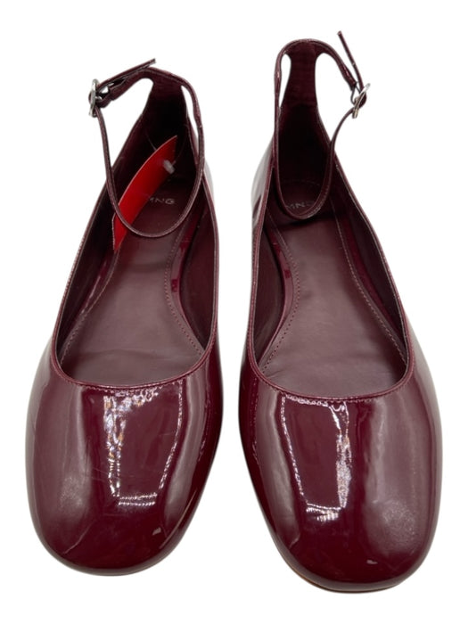 MNG Shoe Size 39 Dark Burgundy Patent Leather Ankle Strap Round Toe Flats Dark Burgundy / 39