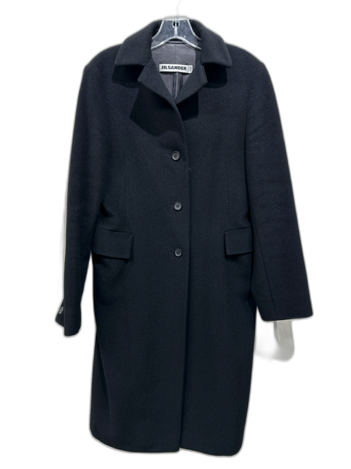 Jil Sander Size 38 Black Wool Button Up Front Pockets Lapel Overcoat Coat Black / 38