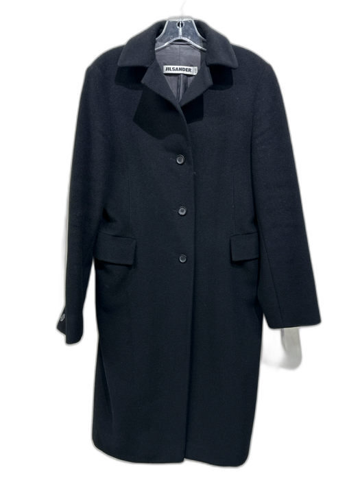 Jil Sander Size 38 Black Wool Button Up Front Pockets Lapel Overcoat Coat Black / 38