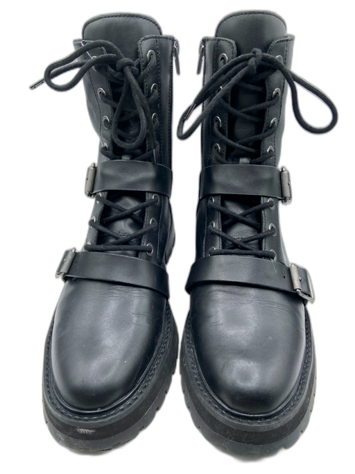 Dolce Vita Shoe Size 10 Black Leather Buckle Detail lace up Side Zip Boots Black / 10