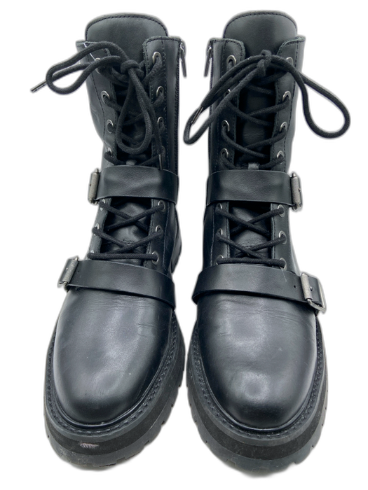 Dolce Vita Shoe Size 10 Black Leather Buckle Detail lace up Side Zip Boots Black / 10