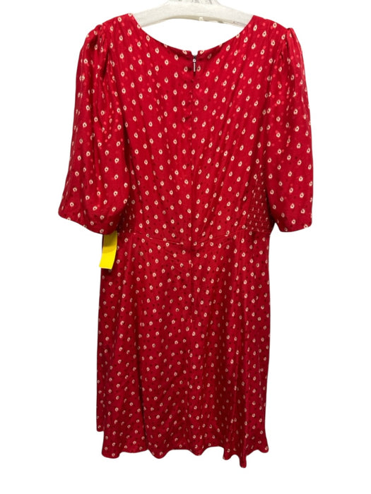 Rebecca Taylor Size 12 red & cream Silk Blend Shirred Waist ikat dot Mini Dress red & cream / 12
