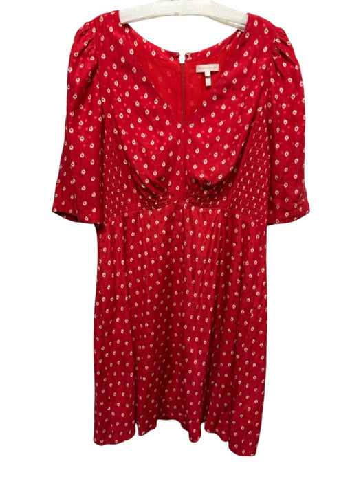 Rebecca Taylor Size 12 red & cream Silk Blend Shirred Waist ikat dot Mini Dress red & cream / 12