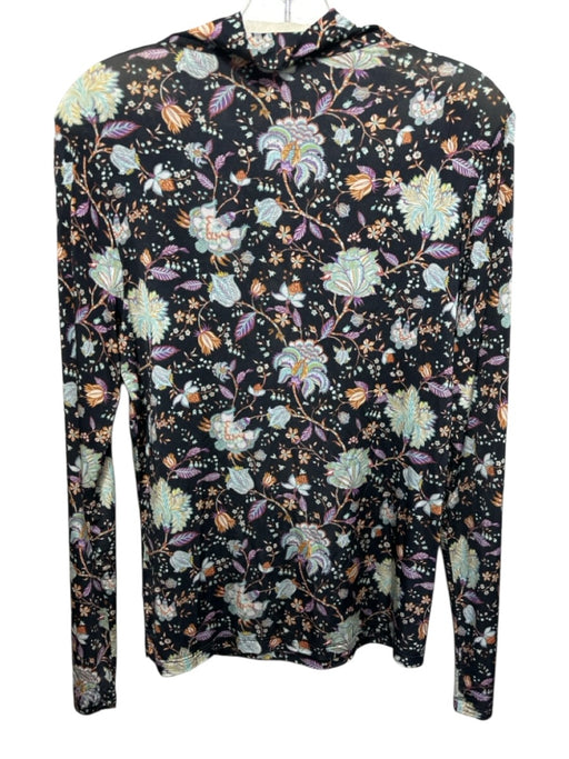 Ulla Johnson Size L Black, Blue, Multi Rayon Blend Floral Mock Neck Top Black, Blue, Multi / L