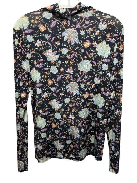 Ulla Johnson Size L Black, Blue, Multi Rayon Blend Floral Mock Neck Top Black, Blue, Multi / L
