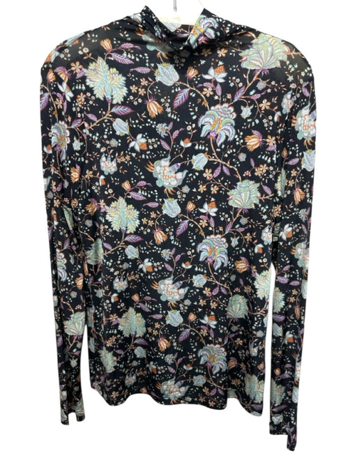 Ulla Johnson Size L Black, Blue, Multi Rayon Blend Floral Mock Neck Top Black, Blue, Multi / L