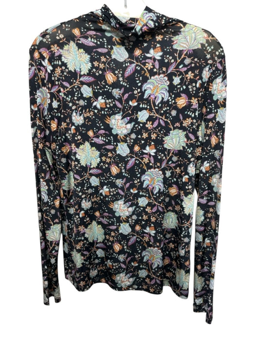 Ulla Johnson Size L Black, Blue, Multi Rayon Blend Floral Mock Neck Top Black, Blue, Multi / L