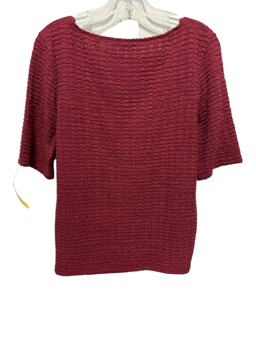 Vince Size L Red Polyester Blend Textured Short Sleeve V Neck Top Red / L