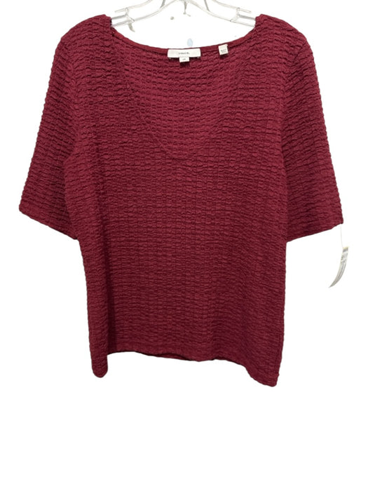 Vince Size L Red Polyester Blend Textured Short Sleeve V Neck Top Red / L