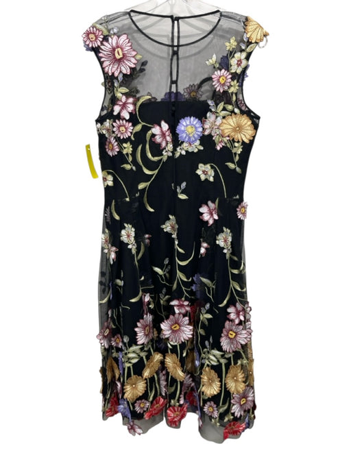 Teri Jon Size 10 Black, Green, Multi Mesh Overlay Floral Embroidery Midi Gown Black, Green, Multi / 10