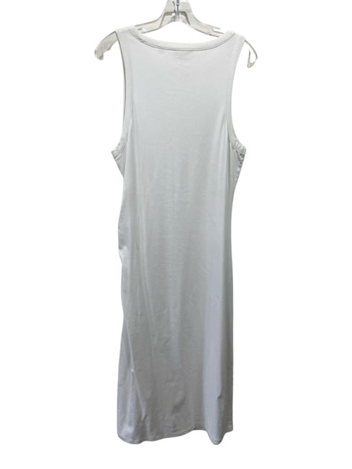 Vince Size L White Cotton Blend Sleeveless High Neck Ruched side Tank Dress White / L