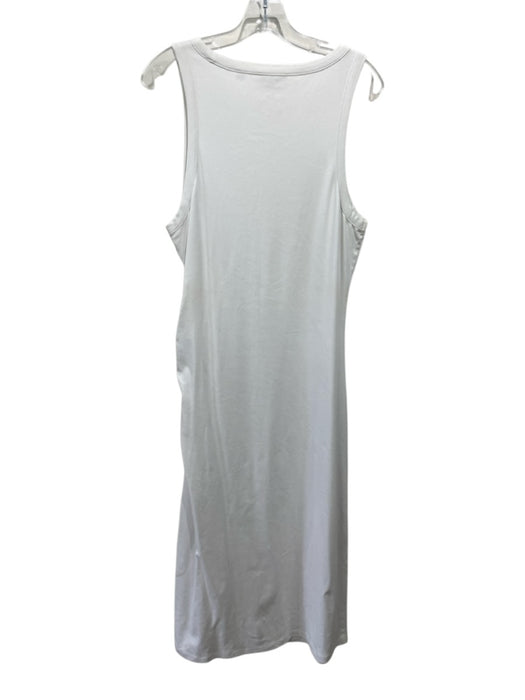 Vince Size L White Cotton Blend Sleeveless High Neck Ruched side Tank Dress White / L