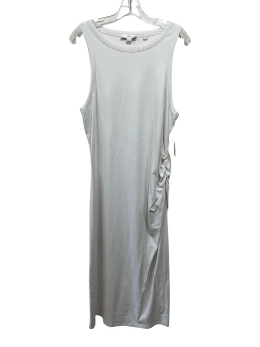 Vince Size L White Cotton Blend Sleeveless High Neck Ruched side Tank Dress White / L