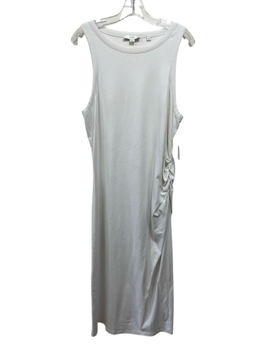 Vince Size L White Cotton Blend Sleeveless High Neck Ruched side Tank Dress White / L