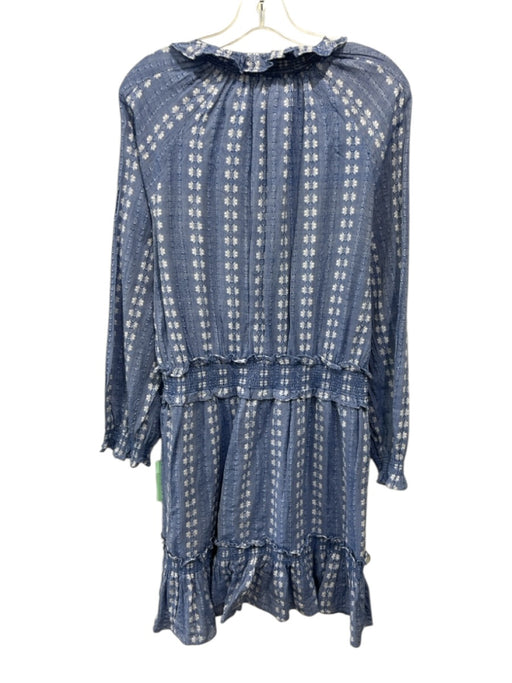 Veronica Beard Size L Blue & White Cotton Stripe Long Sleeve V Neck Dress Blue & White / L