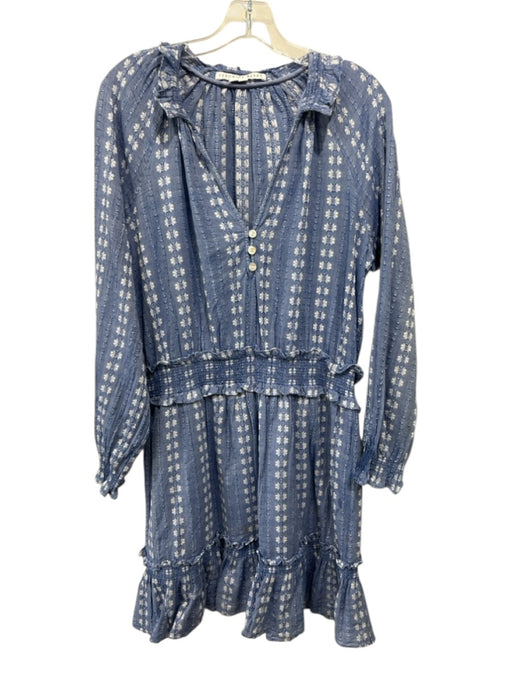 Veronica Beard Size L Blue & White Cotton Stripe Long Sleeve V Neck Dress Blue & White / L