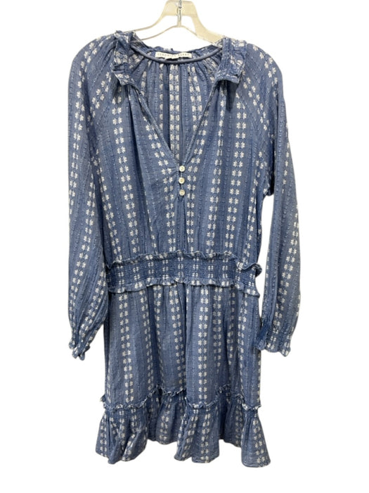 Veronica Beard Size L Blue & White Cotton Stripe Long Sleeve V Neck Dress Blue & White / L