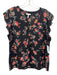 Joie Size L Black, Red & Blue Silk Floral Ruffle Cap Sleeve V Neck Top Black, Red & Blue / L