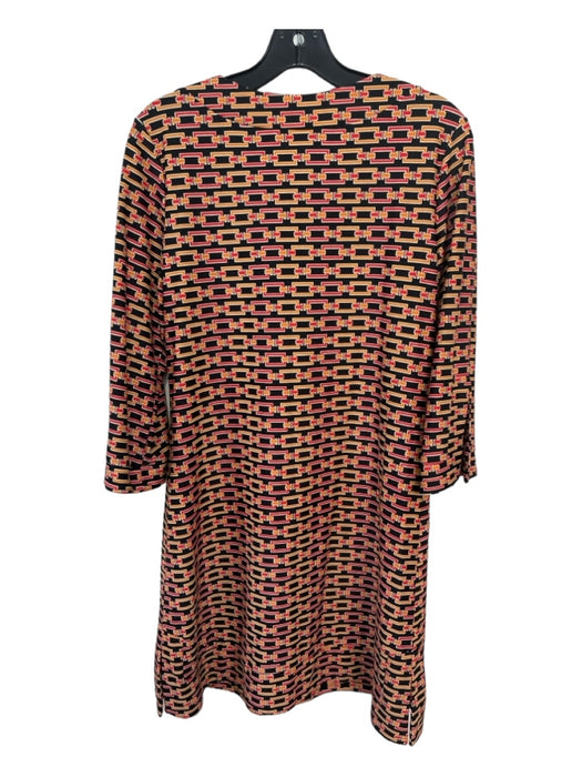 Jude Connally Size L Black Red Orange Nylon Blend Chain Print 3/4 Sleeve Dress Black Red Orange / L