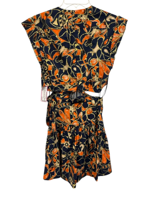 A.L.C. Size 6 navy, orange, yellow Cotton Cap Sleeve Floral Cut Out Tiered Dress navy, orange, yellow / 6