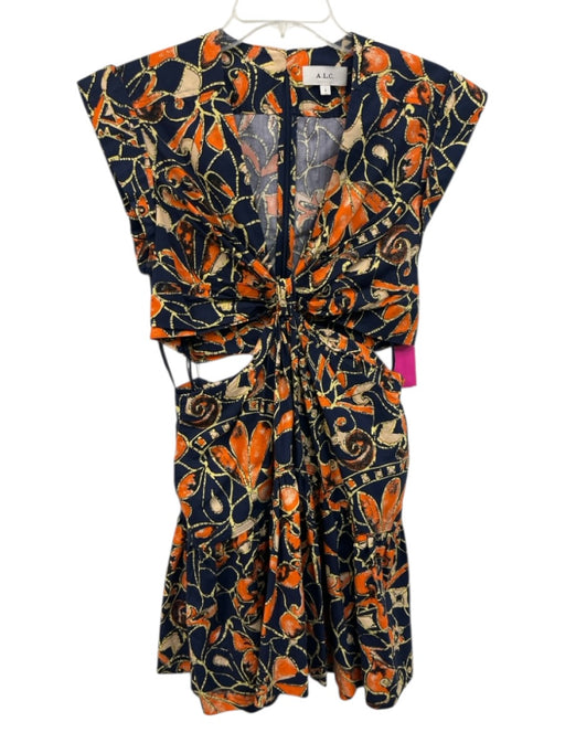 A.L.C. Size 6 navy, orange, yellow Cotton Cap Sleeve Floral Cut Out Tiered Dress navy, orange, yellow / 6