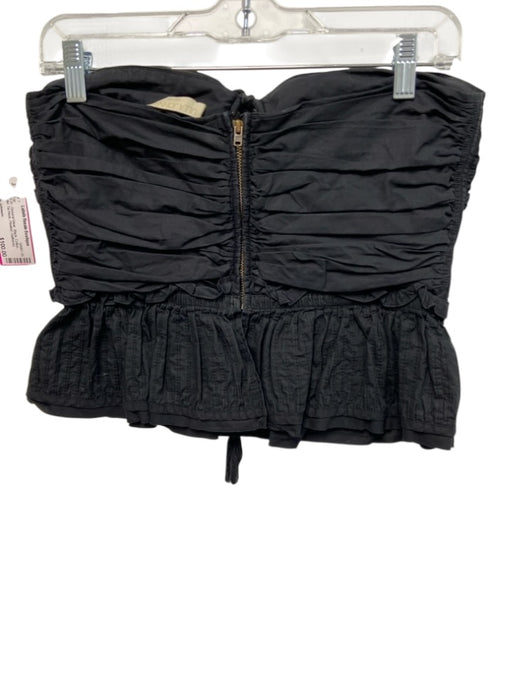 Ulla Johnson Size 6 Black Cotton Halter Tie Neck Pleated Gathered Cropped Top Black / 6