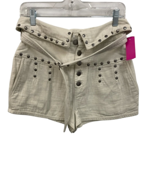 Tularosa Size Small White Cotton Denim High Rise Studded Tie Waist Shorts White / Small