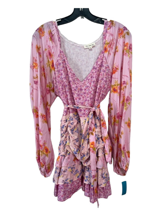 For Love Bell Size M Pink & Multi Polyester Blend Floral V Neck Tiered Dress Pink & Multi / M