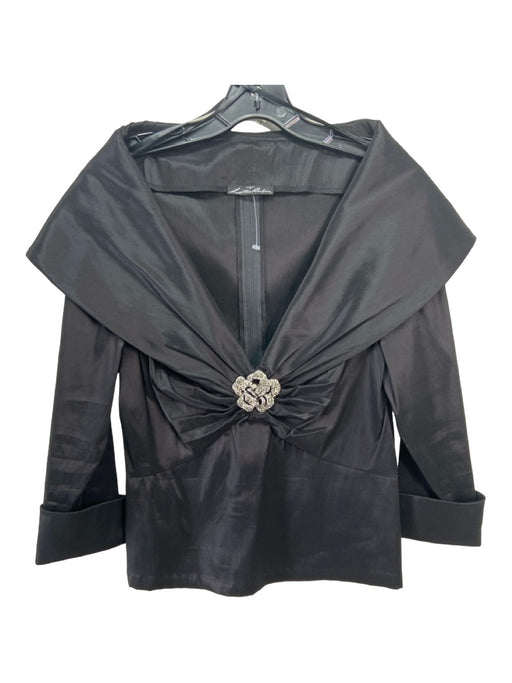 Lillie Rubin Size L Black Deep V Embellished Detail Fold Over 3/4 Sleeve Top Black / L