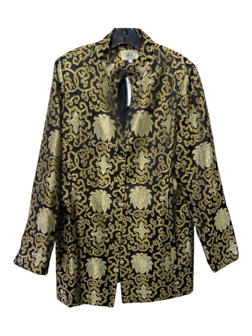 McCulley's Size L Black & Gold Polyester Paisley Button Front Long Jacket Black & Gold / L