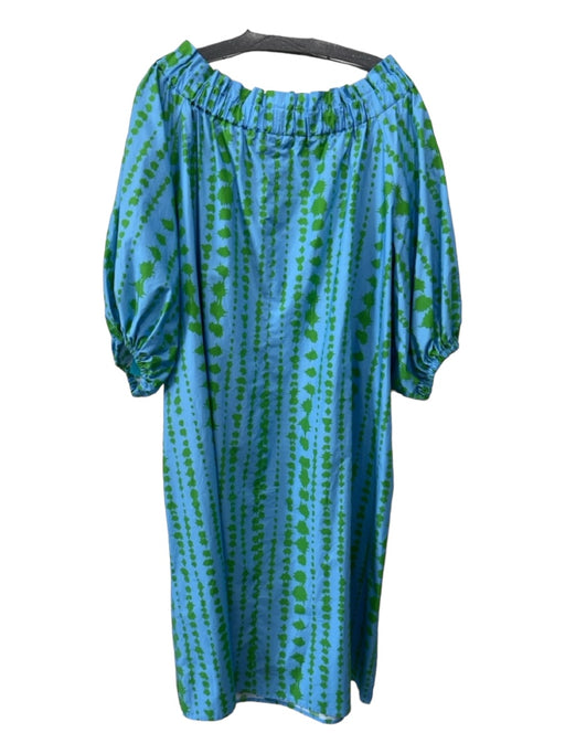 Piazza Sempione Size 48 Blue & Green Cotton Off Shoulder Printed Shift Dress Blue & Green / 48